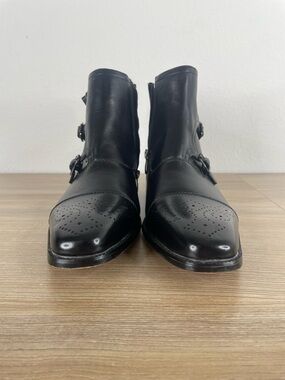 Robert David Men's 9.5 Black Triple Monk Strap Boots Side Zip Cap Toe Brogue